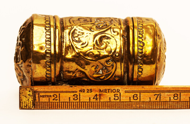A brass tinderbox with flint and steel Dutch eighteenth century.