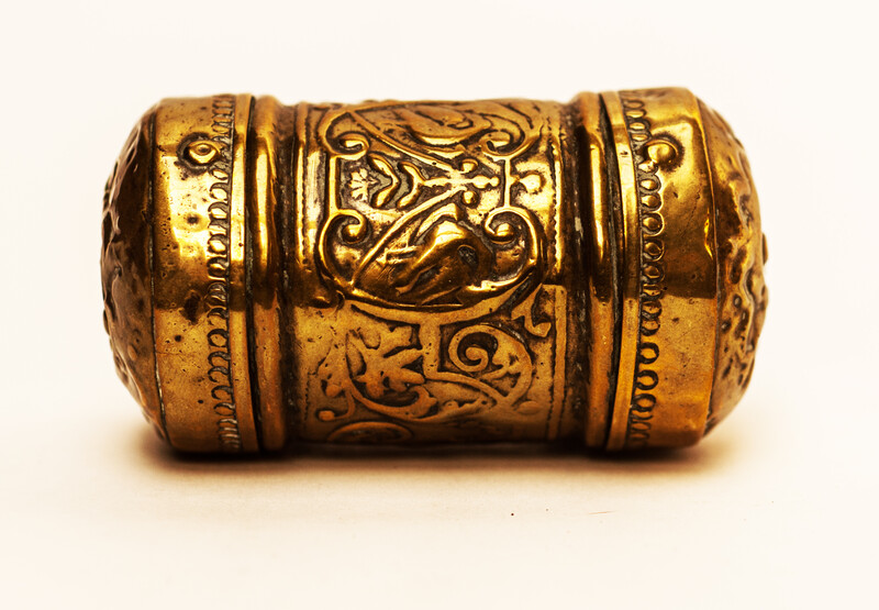 A brass tinderbox with flint and steel Dutch eighteenth century.