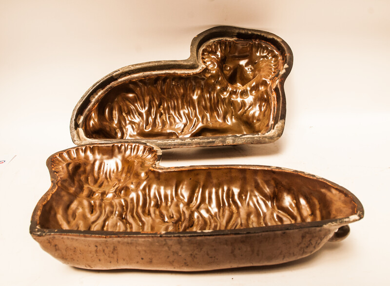 A Dutch nineteenth century earthenware double baking form for an easter lamb.