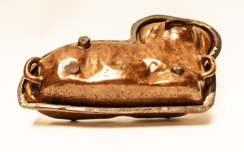 A Dutch nineteenth century earthenware double baking form for an easter lamb.
