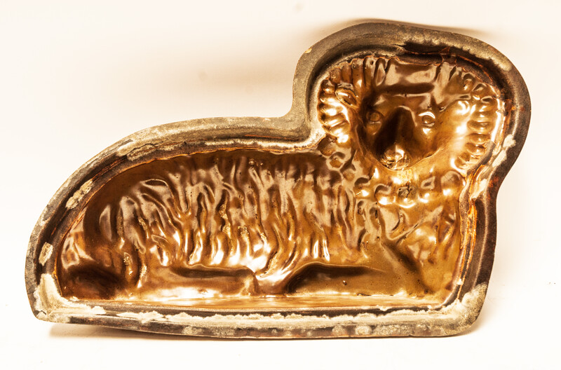 A Dutch nineteenth century earthenware double baking form for an easter lamb.