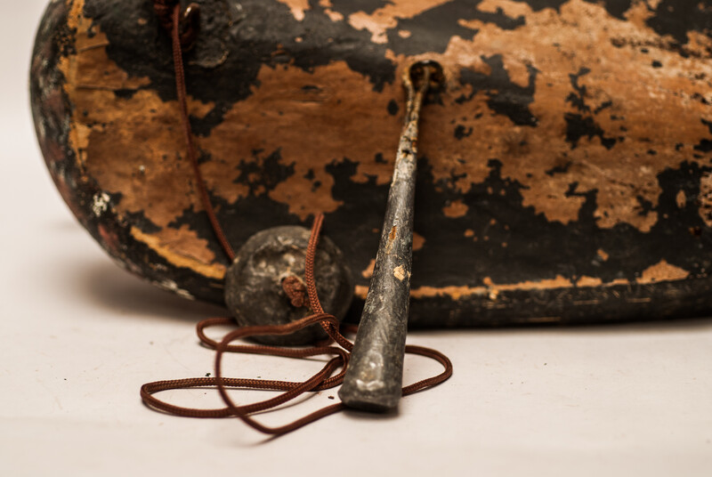 A nineteenth century Dutch wooden decoy duck with lead weights.