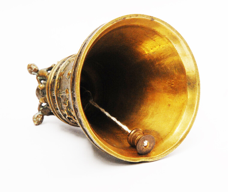 A superb bronze bell with the twelve apostles and many angels.