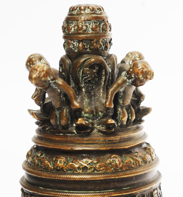 A superb bronze bell with the twelve apostles and many angels.