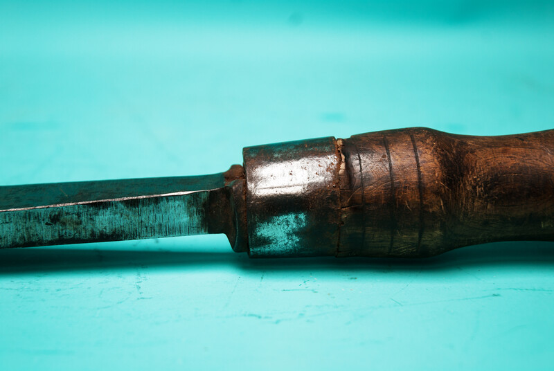 A very large 19th C. Dutch woodworkers chisel with a beechwood handle.