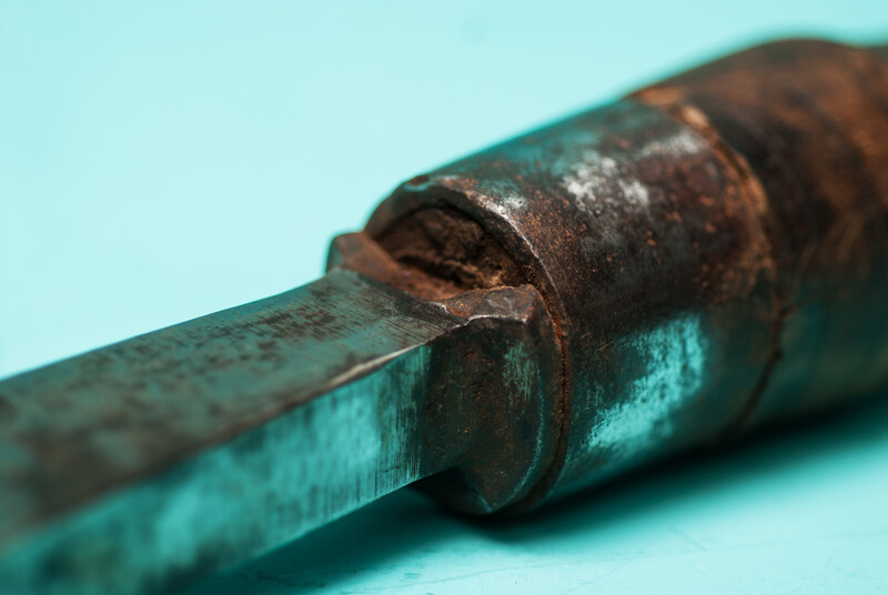 A very large 19th C. Dutch woodworkers chisel with a beechwood handle.