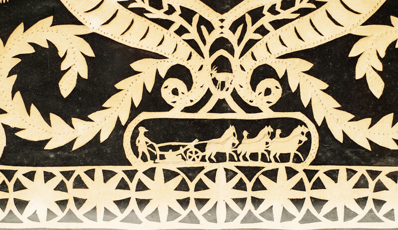 A very rare Dutch paper cutting with exquisite scenes of rural life and dated 1846.