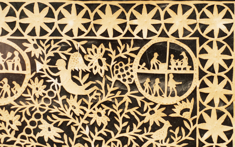 A very rare Dutch paper cutting with exquisite scenes of rural life and dated 1846.