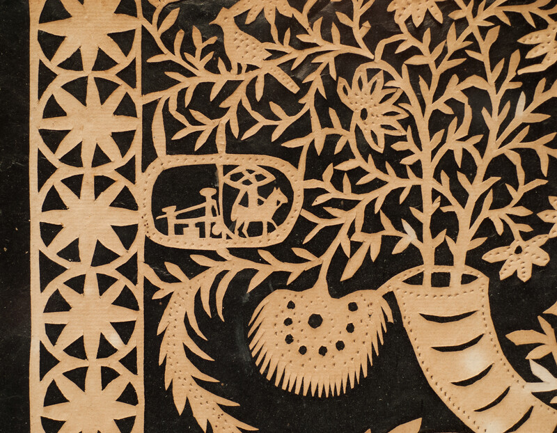 A very rare Dutch paper cutting with exquisite scenes of rural life and dated 1846.