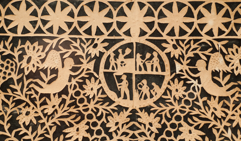 A very rare Dutch paper cutting with exquisite scenes of rural life and dated 1846.