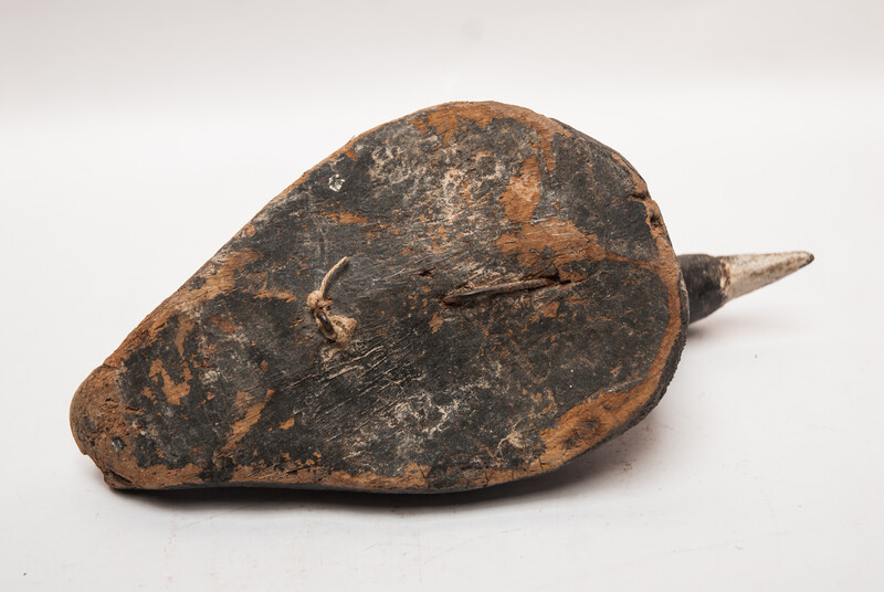 A wooden painted Dutch decoy bird in the form of a coot.