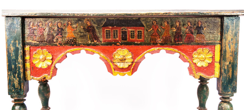 An 18th C. Frisian bedstool with the parable of the wise and foolish virgins.