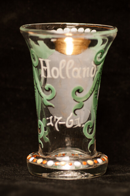 An 18th century cold enamel painted Bohemian glass made for the Dutch marked and inscribed 