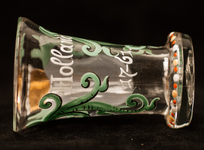 An 18th century cold enamel painted Bohemian glass made for the Dutch marked and inscribed 