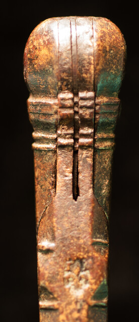 An early 17th C. unpolished bronze pair of dividers marked with a 