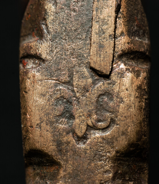 An early 17th C. unpolished bronze pair of dividers marked with a 