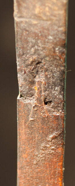 An early 17th C. unpolished bronze pair of dividers marked with a 