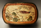 An early 18th C painted beechwood box from Thüringen featuring a snipe.