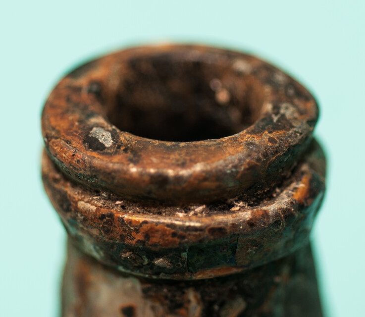 An eighteenth century Dutch wine bottle  from a shipwreck in a tropical sea.