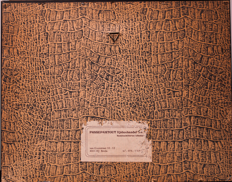 An eighteenth century reverse painting on glass. In a black frame.