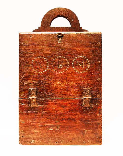 An eightteenth century oakwood schoolbox with initials WBM from the province of Zeeland.