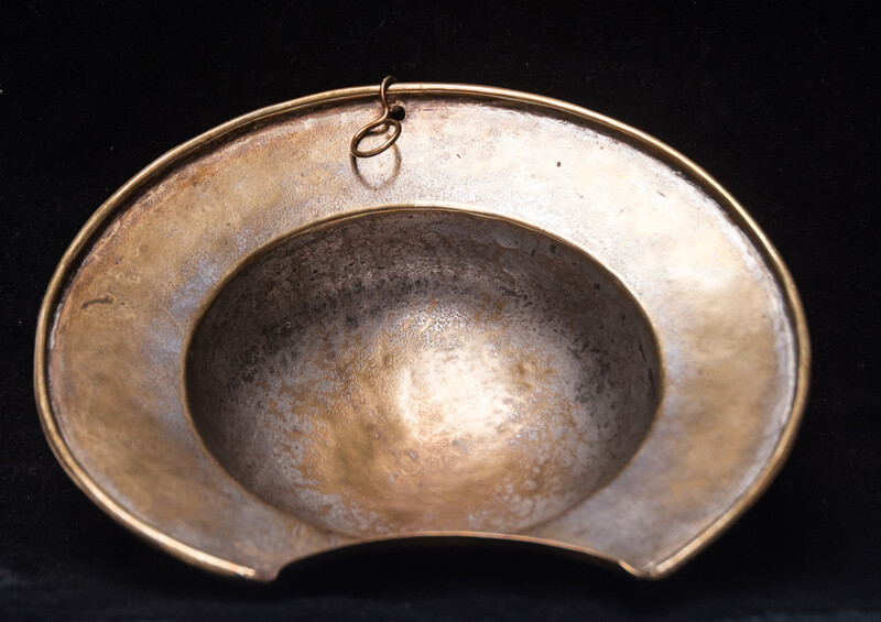 An extremely rare brass bleeding bowl with initials and dated 1795. 