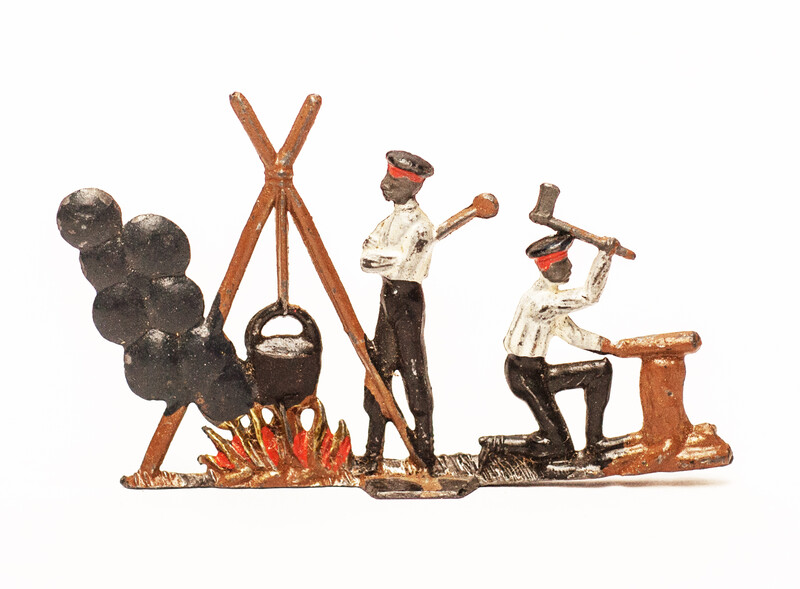 An extremely rare group of 4 three dimensional pewter people in action in the former Dutch colony Suriname. 