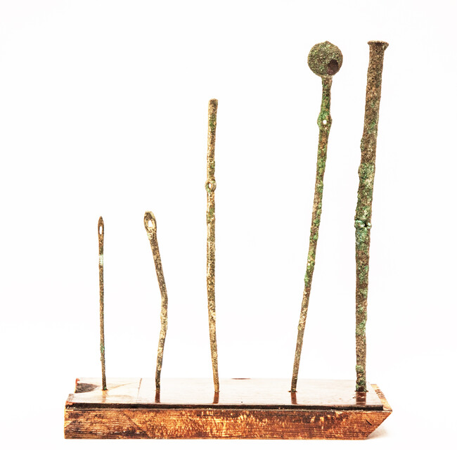 Five bronze Roman needles dating back to the second century AC found on Cyprus.