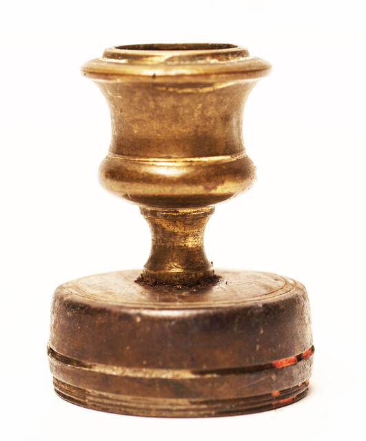 Three attractive brass 19th century small composed candle sticks.