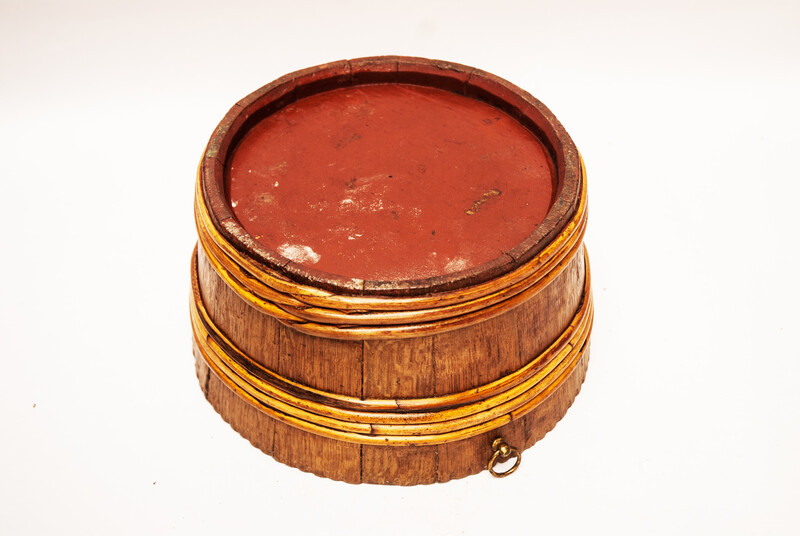 Three cooped and painted oakwood containers from Friesland.