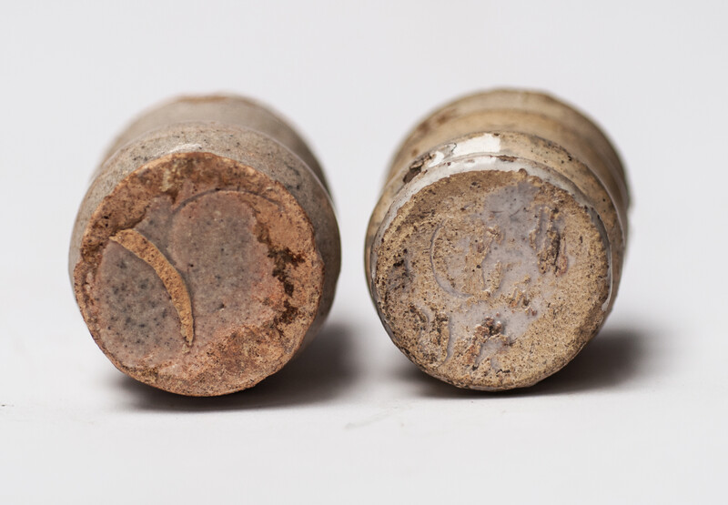 Three Delft white 17th C. albarello ointment jars.