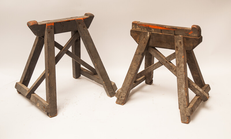 Two 19th C. small trestles used for supporting a ships mast while it is painted.