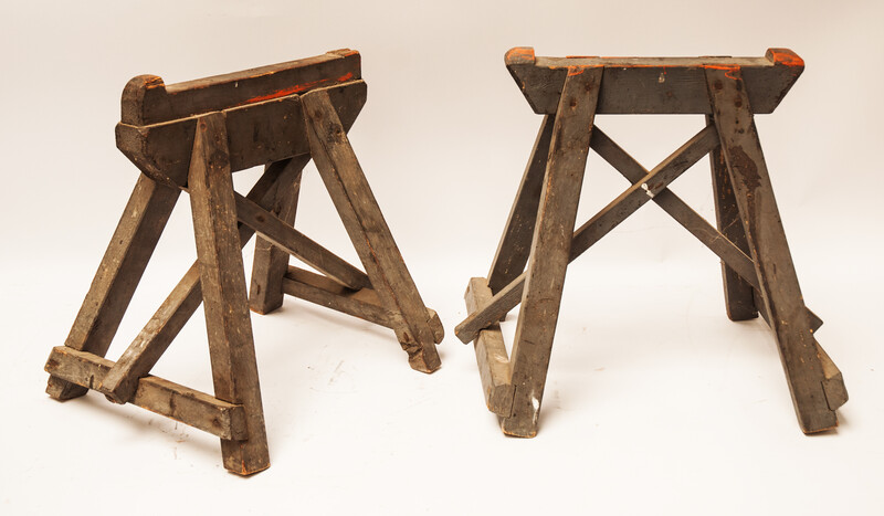 Two 19th C. small trestles used for supporting a ships mast while it is painted.