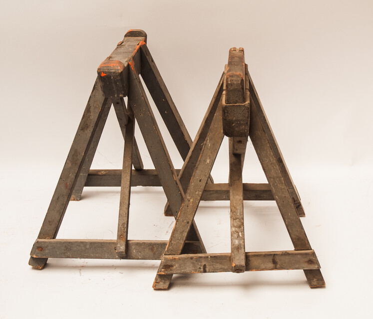 Two 19th C. small trestles used for supporting a ships mast while it is painted.