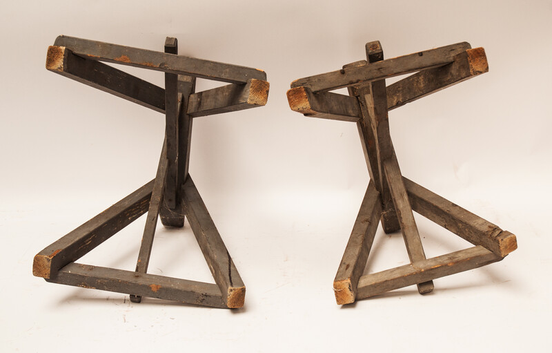 Two 19th C. small trestles used for supporting a ships mast while it is painted.