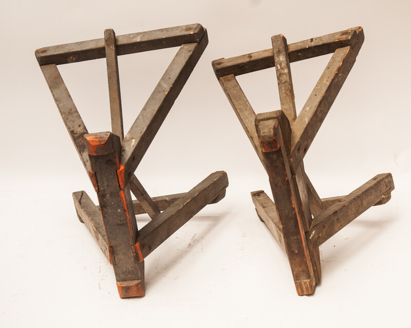 Two 19th C. small trestles used for supporting a ships mast while it is painted.