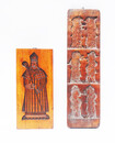 Two Dutch wooden cooky moulds, one of which with Saint Nicholas.