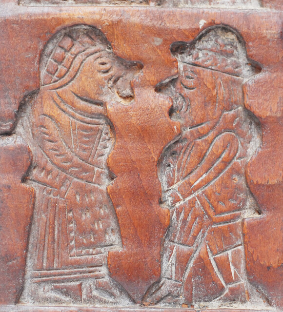 Two Dutch wooden cooky moulds, one of which with Saint Nicholas.