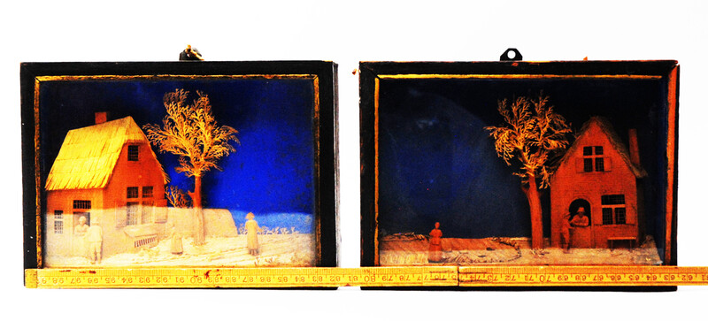 Two three dimensional diorama's by Cornelis Bavelaar the younger (1777-1831)., both with identical rural themes.